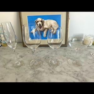 Full set of Crate&Barrel Oregon wine glasses-red, white, champagne flute, coupe